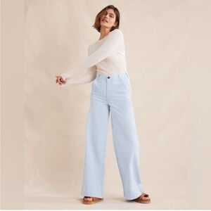 Boden Women's Wide Leg Trouser Pants Casual Cotton Blue Petite 2